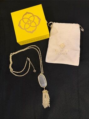 Kendra Scott Gold Necklace with Gray Stone and Gold Tassel